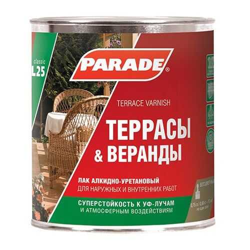 Лак для террас алкидно-уретановый PARADE L25 Террасы &Веранды Полуматовый 0,75л в ОБИ